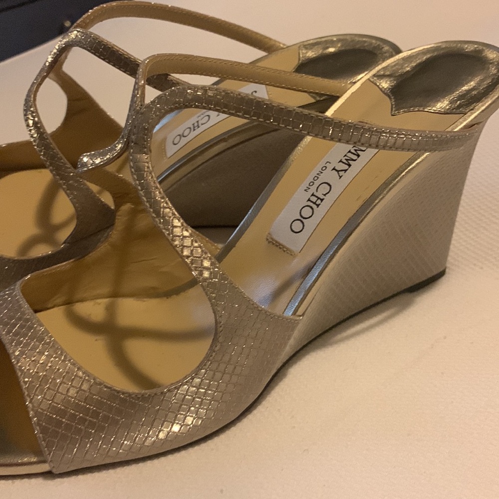 Jimmy Choo Anise Glitter Wedge Slide Sandals